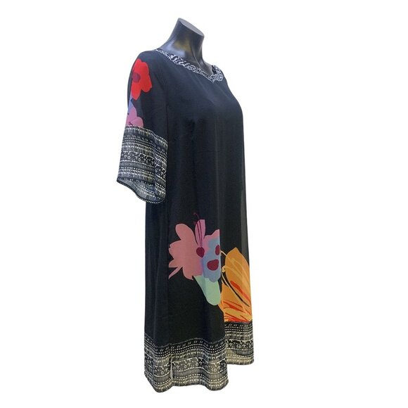 Soft Surroundings Navy & Multicolored Print Shift Dress w/Slip, Size Medium - Picture 2 of 7